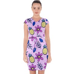 Flowers Purple Capsleeve Drawstring Dress  by nateshop