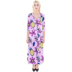 Flowers Purple Quarter Sleeve Wrap Maxi Dress by nateshop