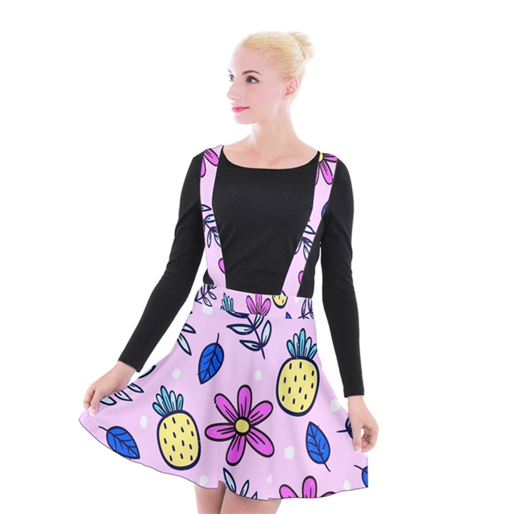 Flowers purple Suspender Skater Skirt