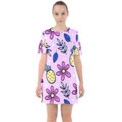 Flowers Purple Sixties Short Sleeve Mini Dress by nateshop