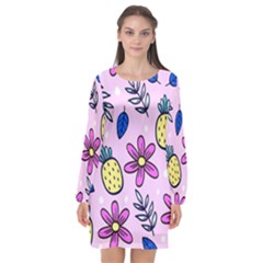 Flowers Purple Long Sleeve Chiffon Shift Dress  by nateshop