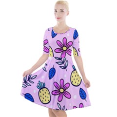 Flowers Purple Quarter Sleeve A-line Dress by nateshop