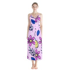 Flowers Purple Button Up Chiffon Maxi Dress by nateshop