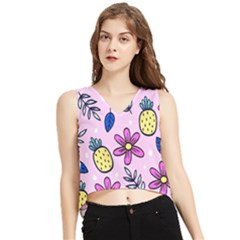 Flowers Purple V-neck Cropped Tank Top by nateshop