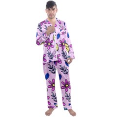 Flowers Purple Men s Long Sleeve Satin Pajamas Set by nateshop