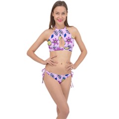 Flowers Purple Cross Front Halter Bikini Set by nateshop