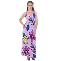 Flowers Purple Sleeveless Velour Maxi Dress by nateshop