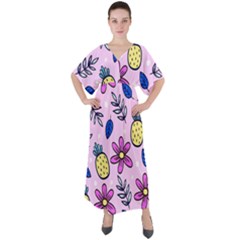 Flowers Purple V-neck Boho Style Maxi Dress by nateshop