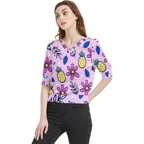 Flowers Purple Quarter Sleeve Blouse by nateshop