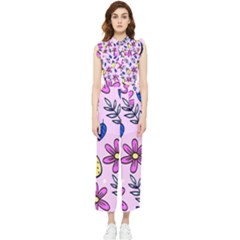 Flowers Purple Women s Frill Top Chiffon Jumpsuit by nateshop