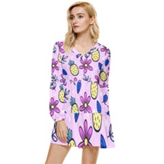 Flowers Purple Tiered Long Sleeve Mini Dress by nateshop