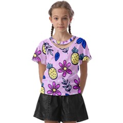 Flowers Purple Kids  Front Cut Tee by nateshop