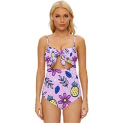 Flowers Purple Knot Front One-piece Swimsuit