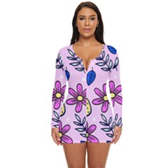 Flowers Purple Long Sleeve Boyleg Swimsuit by nateshop