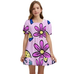 Flowers Purple Kids  Short Sleeve Dolly Dress