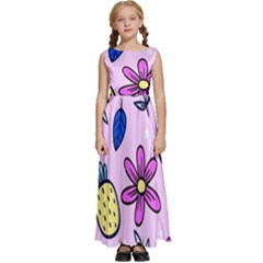 Flowers Purple Kids  Satin Sleeveless Maxi Dress