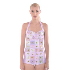 Giraffe Boyleg Halter Swimsuit  by nateshop