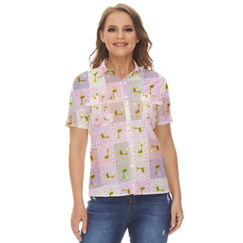 Giraffe Women s Short Sleeve Double Pocket Shirt by nateshop