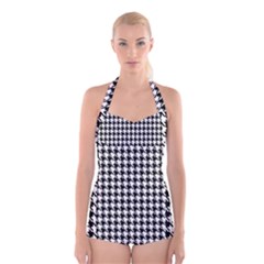 Houndstooth Boyleg Halter Swimsuit  by nateshop