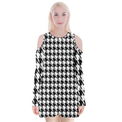 Houndstooth Velvet Long Sleeve Shoulder Cutout Dress by nateshop