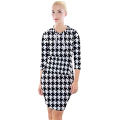 Houndstooth Quarter Sleeve Hood Bodycon Dress by nateshop