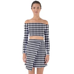 Houndstooth Off Shoulder Top With Skirt Set by nateshop