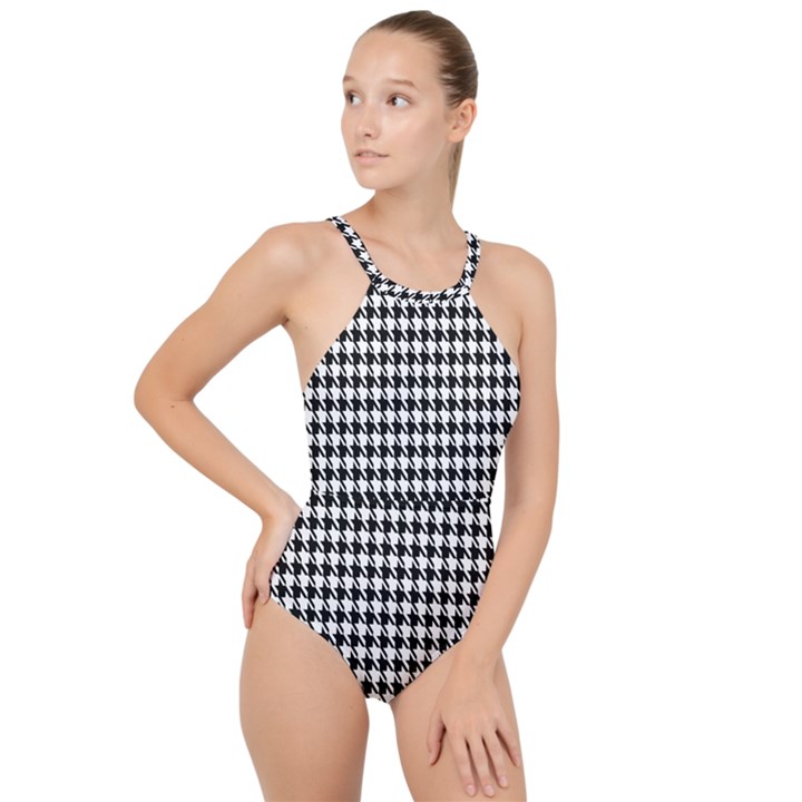 Houndstooth High Neck One Piece Swimsuit