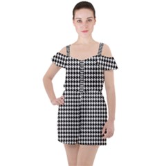 Houndstooth Ruffle Cut Out Chiffon Playsuit