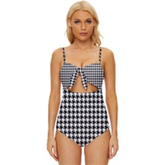 Houndstooth Knot Front One-piece Swimsuit by nateshop