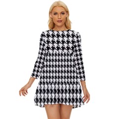 Houndstooth Long Sleeve Babydoll Dress by nateshop