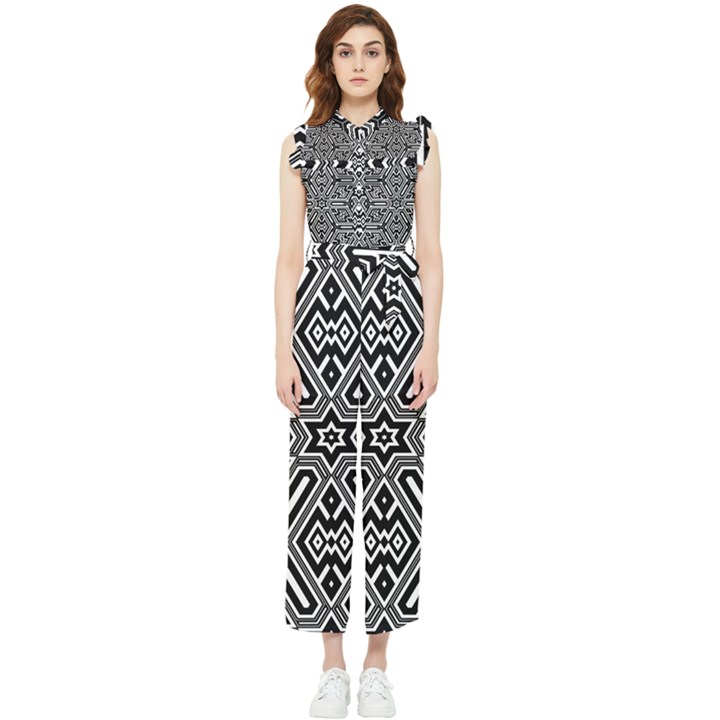 Grid Women s Frill Top Chiffon Jumpsuit