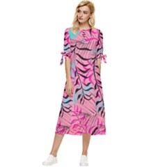 Illustration Bow Sleeve Chiffon Midi Dress by nateshop