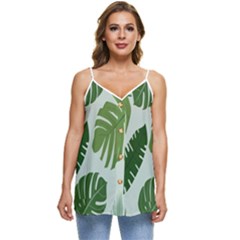 Leaves Casual Spaghetti Strap Chiffon Top