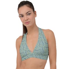 Leaves-pattern Halter Plunge Bikini Top by nateshop