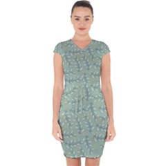 Leaves-pattern Capsleeve Drawstring Dress  by nateshop