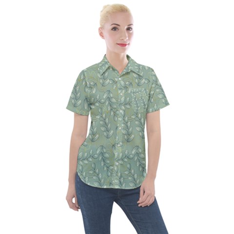 Leaves-pattern Women s Short Sleeve Pocket Shirt by nateshop