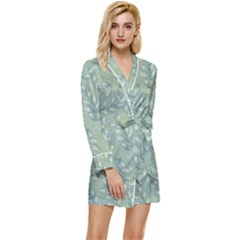 Leaves-pattern Long Sleeve Satin Robe by nateshop