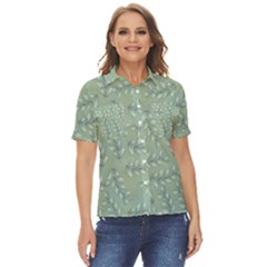 Leaves-pattern Women s Short Sleeve Double Pocket Shirt