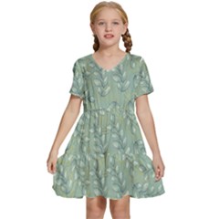 Leaves-pattern Kids  Short Sleeve Tiered Mini Dress