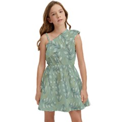 Leaves-pattern Kids  One Shoulder Party Dress