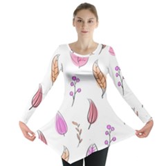 Leaves-pink Long Sleeve Tunic  by nateshop