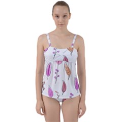 Leaves-pink Twist Front Tankini Set by nateshop