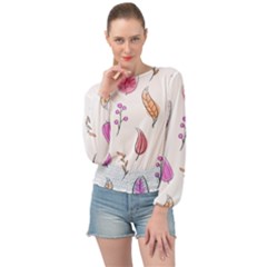 Leaves-pink Banded Bottom Chiffon Top by nateshop