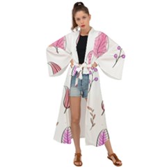 Leaves-pink Maxi Kimono by nateshop