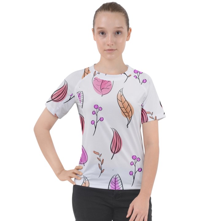 Leaves-pink Women s Sport Raglan Tee