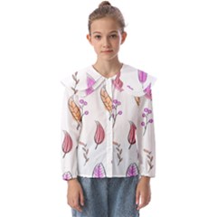 Leaves-pink Kids  Peter Pan Collar Blouse by nateshop