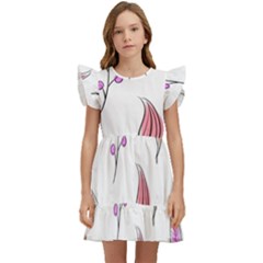 Leaves-pink Kids  Winged Sleeve Dress