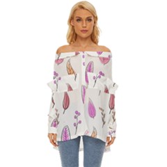 Leaves-pink Off Shoulder Chiffon Pocket Shirt