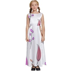 Leaves-pink Kids  Satin Sleeveless Maxi Dress