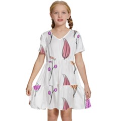 Leaves-pink Kids  Short Sleeve Tiered Mini Dress